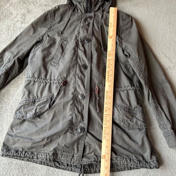 Gap Utility Parka‎ Coat Women’s Medium Hooded Sherpa Lined Jacket Grey Military - Picture 3 of 12